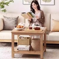 Petite table basse moderne en chêne avec cadre en bois, écologique et durable, avec étagère de rangement inférieure ouverte, pour salon, meubles de maison