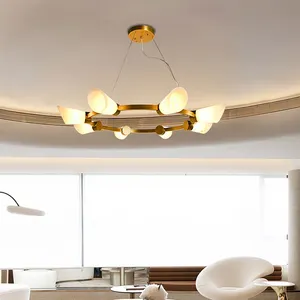 Lustre d'intérieur décoratif de luxe éclairage Trompettes en pierre d'albâtre abat-jour suspendu suspension