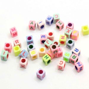 Perles alphabet en plastique acrylique, 500g/lot, couleurs pastel, perles intercalaires acryliques en vrac avec grand trou de 3,5 mm - Product Image 2