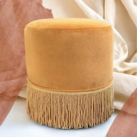 Pouf Rond en Velours Design Moderne avec Pompons, Ottoman Rond pour Salon, Chaise de Coiffeuse à Franges, Tabouret de Maquillage et Chaussures pour Chambre