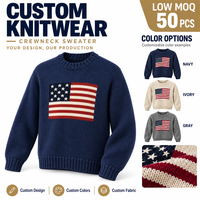 Pull décontracté pour homme, bleu marine, avec drapeau américain, col rond, tricoté, couleurs et tissus personnalisés pour la vente en gros, commande minimum de 50 pièces