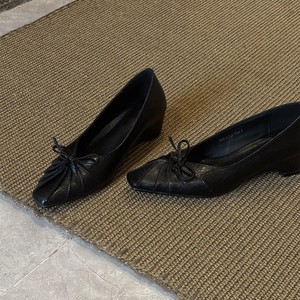 Escarpins à talon chaton en cuir véritable à bout carré avec nœud, chaussures rétro à enfiler pour femmes - Product Image 1