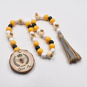 Guirnalda de cuentas de madera hecha a mano de resortes con diseño rústico, cuentas de granja de madera Natural de 86cm y etiqueta de abeja para decoración de pared - Product Image 3