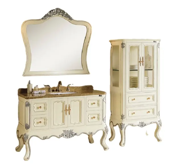 Luxury light yellow bathroom cabinets with amrgan cabinet solid wood vanity cabinets KQ-2012
