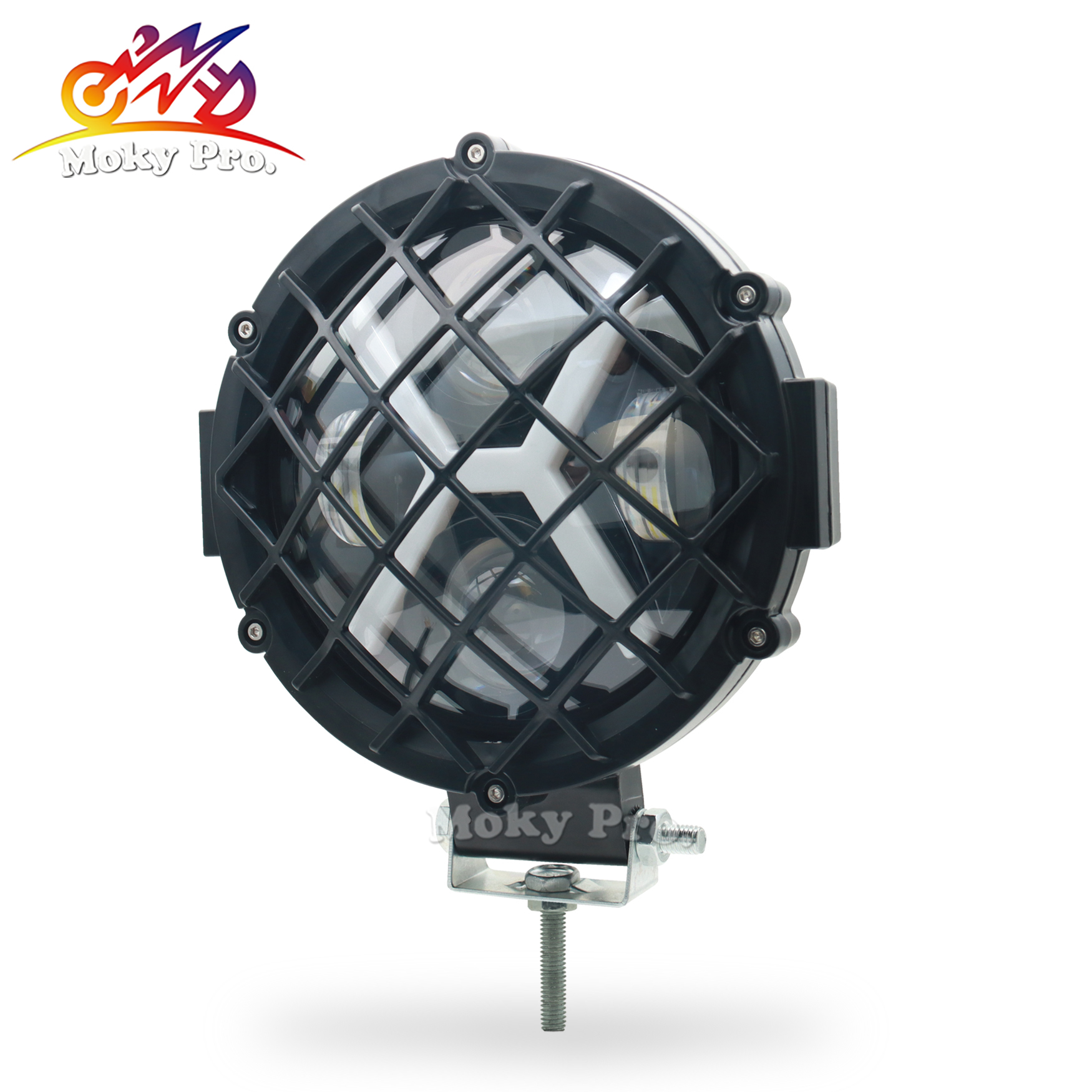 Round Motorcycle LED Work Light with Grid, Dual Color Motorcycle Headlight, Fog Light