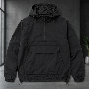 Custom <b>Packable</b> Windbreaker Bomber <b>Jacket</b> Men's Lightweight Polyester/Cotton Pullover Hooded Pouch Pocket Casual Embroidered - Product Image 3