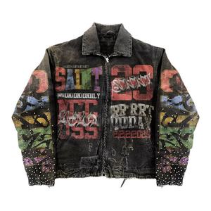 Fabricant de vestes direct d'usine 2025 Veste en jean vintage pour homme avec strass, denim avec lavage personnalisé délavé - Product Image 3