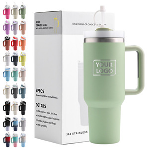 Custom H2.0 Adventure <b>Double</b> <b>Wall</b> Vacuum Thermal 12-24 Hours Insulation 40oz Stainless Steel Travel <b>Mug</b> Lid Straw Handle - Product Image 1
