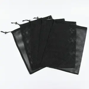 Dustproof Storage Bag Drawstring Mesh Bag Environmentally Friendly Material Black Polyester Mesh Bag Custom Outdoor Sports