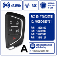 Untuk Cadillac Lyriq 5 Tombol Smart Proximity Key Pengganti 433MHz ASK NCF29AxV HITAG PRO 49 Chip FCC ID YG0G20TB1