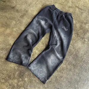 Pantalon de survêtement baggy jambe droite luxe noir vintage en coton de haute qualité pour hommes