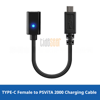 Câble de charge Tideseer Type-C femelle vers PS Vita 2000 avec voyant lumineux bleu, noir, 10 cm, PVC, âme en cuivre nu