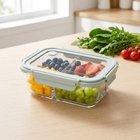 Boîte à lunch en verre borosilicate vert clair à 3 compartiments avec couvercle en verre, boîte de rangement alimentaire étanche pour le bureau et l'école