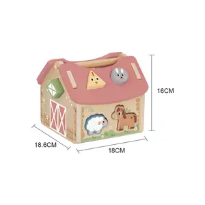 Hand-held House House Hut Wooden Farm Toy Scene Construction Can Open Geometric Shape Cognitive Matching Toy