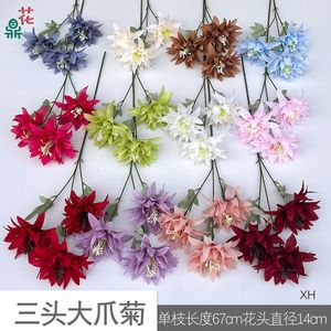 Fleur artificielle de chrysanthème à trois têtes, 30 cm, 100 cm, en soie, pour décoration de mariage, écologique - Product Image 5
