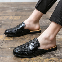 Babouches Homme en Cuir Noir Semelle PU Respirantes Mules Tendance à Enfiler Chaussures Décontractées Homme Demi-Chaussures en Cuir Été Automne Hiver