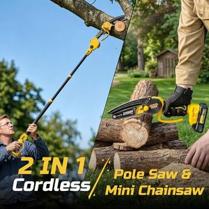 Scie à perche électrique pour l'élagage des arbres, mini-tronçonneuse de 6 pouces avec rotation à 180° ° Tête réglable et poignée rotative, pour la taille des branches hautes - Product Image 2