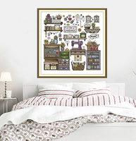 Tissu Aida vintage style Hobby Sampler 16/14CT, motif brodé pré-imprimé pour le point de croix DIY, idéal pour débutants, toile de point d'aiguille
