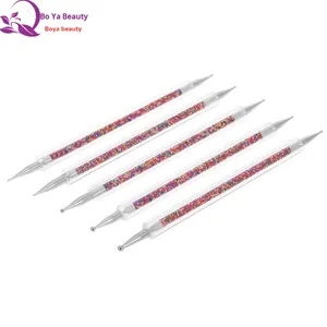 Pinceau à points pour nail art à 5 aiguilles, manche en acrylique et strass, tête métallique, outil de décoration et de peinture pour manucure multi-points en salon - Product Image 6