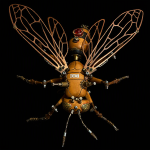 Sculpture <span class=keywords><strong>d</strong></span>'abeille steampunk faite à la main Sunmuse Studio, Art en bois noir africain et laiton, <span class=keywords><strong>D</strong></span>écoration <span class=keywords><strong>d</strong></span>'intérieur mécanique LED de collection - Product Image 2