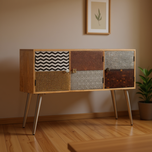 <b>Wood</b> Sideboard With Multicolored Patterns Midcentury Modern Design For Dining Room Furniture - Product Image 2