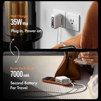Cargador de Viaje LISEN 3 en 1, Banco de Energía de 35W con Carga Rápida, Enchufe de Pared con Cable Integrado, Batería Portátil de 7000mAh para iPhone 17 16 Pro