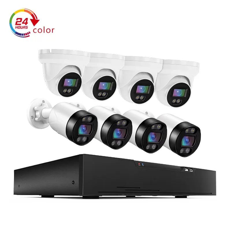 5MP Dual Light Full Color Night Vision 8 Channel Surveillance PoE NVR Kit AI Human Detection 8ch Poe Cctv Security Camera System