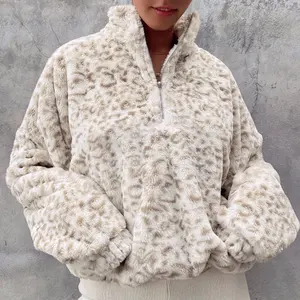 2020 Winter Pluizige Luipaard Patroon Vrouwen Tops Lange Mouw Faux Fur Hoodies Voor Vrouwen Groothandel