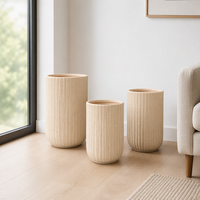 Lot de 3 jardinières rondes en fibre de verre avec texture rainurée verticale, grandes jardinières et pots pour plantes d'intérieur et d'extérieur, jardin, maison, patio