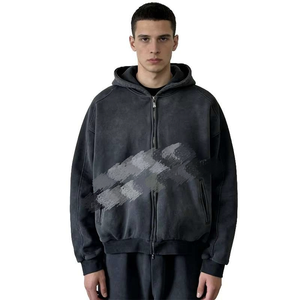 Sweat à capuche surdimensionné vintage personnalisé pour homme, 100 % coton épais, avec fermeture éclair, style streetwear, imprimé numérique, coupe courte, pour l'automne - Product Image 1