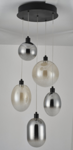 <b>Modern</b> Glass Pendant <b>Light</b> Round <b>LED</b> Chandelier Black <b>Ceiling</b> Mounted Adjustable Height for Dining Room 2700K Warm White - Product Image 2