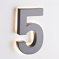 Numéro de maison personnalisé en acier inoxydable noir 3D avec halo LED rétroéclairé pour l'extérieur, numéro d'adresse pour hôtel, appartement, villa, mur