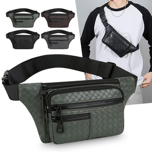 SAS50015 Riñonera para hombre, color verde militar, pequeña, de cuero PU, para la cintura o el pecho, para uso diario, color sólido, diseño minimalista - Product Image 3