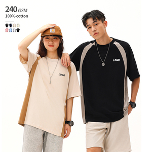 เสื้อยืดคอกลมทรงปกติ ผ้าฝ้าย 100% 240 GSM 32 เส้นด้ายคู่ ป้องกันการเป็นขุย ระบายอากาศได้ดี สไตล์สมาร์ทแคชชวล สตรีทแวร์ คัลเลอร์บล็อก - Product Image 1