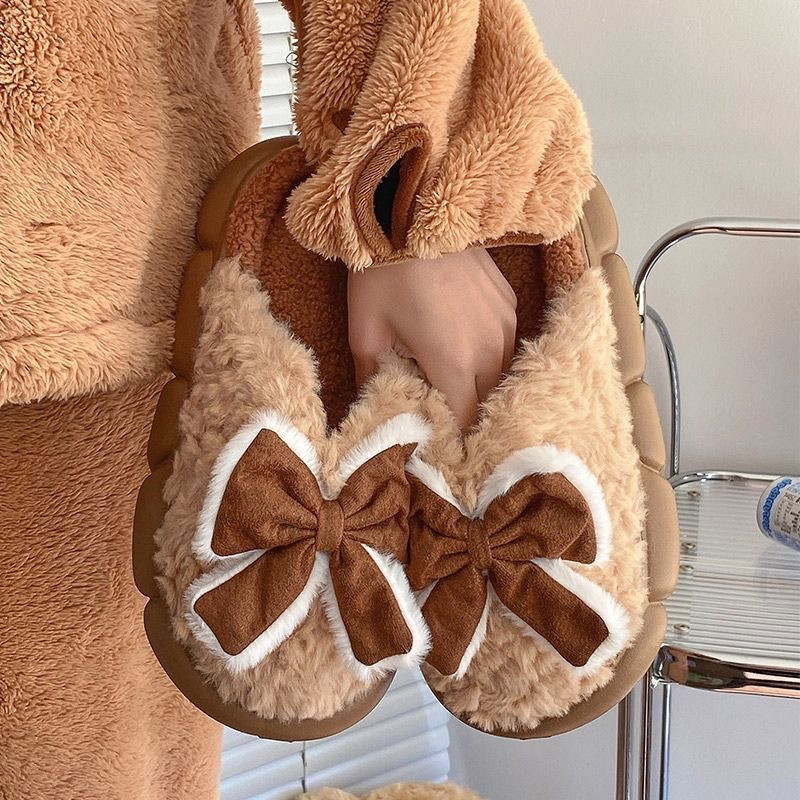 House EVA Slippers Women Winter Cotton Slippers Thick Bow Home Slippers Wholesale