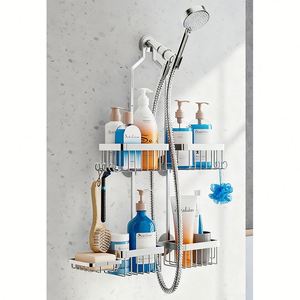 Over Head Shower Caddy Hanging <b>Bathroom</b> Wall Mount Minimalist <b>Bathroom</b> Shelf Shampoo Hanging Shower Soap Caddy Wall Storage Rack - Product Image 2
