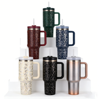 Thermos personnalisé de 40 oz à imprimé léopard rose, gobelet isotherme en acier inoxydable personnalisé, sans BPA, écologique, garde au chaud pendant 12 heures, brun