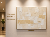 Décoration murale texturée en plâtre bas-relief beige chaud champagne, patchwork, cadre doré, pour hôtel, salle à manger toute la journée, personnalisable en gros