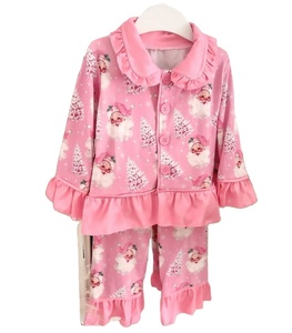 Personalizado Navidad Santa impresión niños niñas botones Pijamas 2 piezas trajes ropa de dormir al por mayor conjuntos de ropa de bebé - Product Image 1