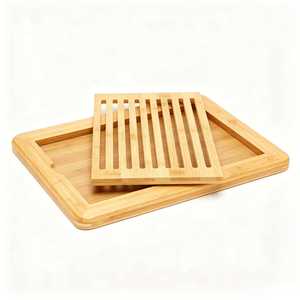 Support à pain en bambou 38x24x2cm avec plateau amovible pour planche à découper domestique, design en bois massif - Product Image 1