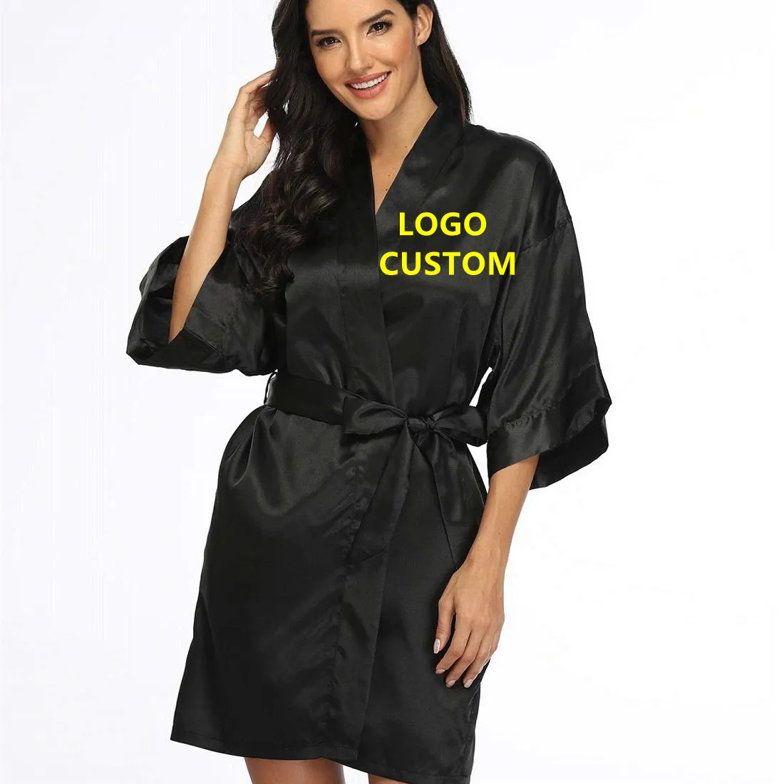 Nice preço novo estilo em estoque envio rápido em estoque, manga curta, cetim, seda, robe para mulheres