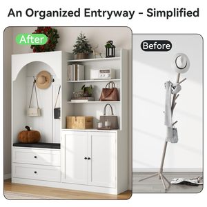 SENYU Moderno Mueble de Entrada Blanco con Perchero, Banco, 4 Ganchos, 5 Estantes, Armario para Zapatos, Mueble Multifuncional - Product Image 3