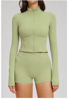Ensemble de vêtements de sport d'automne pour femme : veste zippée et short taille haute – Tenue décontractée et tendance pour le fitness et la course à pied