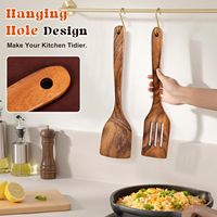 Lot de 2 spatules en bois durables en acacia massif et ajouré, spatules de cuisson plates à long manche, lavage à la main uniquement, fabriqué en Chine