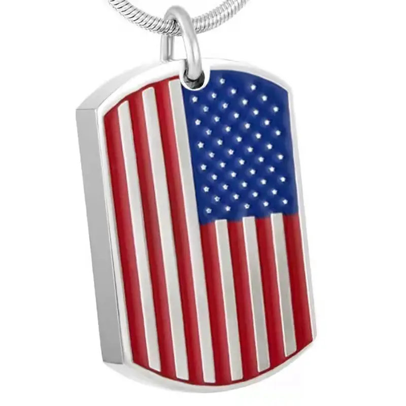 قلادة على شكل أُرنة للحرق كلب بحامل للرماد مع راية على شكل علم الولايات المتحدة مخصصة قلادة تذكارية للحرق مجوهرات