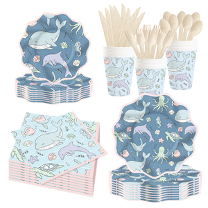 DAMAI - Decoración para Fiestas Infantiles con Temática del Mar, Suministros con Diseño de Pulpo, Tortuga y Delfín, Juego de Vajilla Desechable para Fiestas, Platos y Servilletas de Papel - Product Image 2