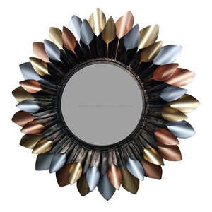 Miroir mural rond en forme de feuille d'or 3D, tapisserie artisanale pour salon, décoration de la maison, salle de dessin, à offrir - Product Image 5