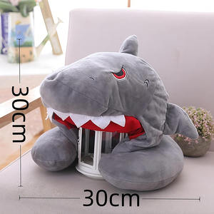 8713 Oreiller de cou en forme de <span class=keywords><strong>U</strong></span> personnalisé, portable, <span class=keywords><strong>super</strong></span> doux, style dessin animé, en peluche, motif requin, avec capuche, pour la sieste au bureau ou en avion - Product Image 3