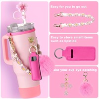 Ensemble de 8 accessoires pour gobelet MM 40oz 30oz : breloque, paille fleurie, poignée, sangle, étui à rouge à lèvres, pompon, bouchon anti-poussière, ensemble portable