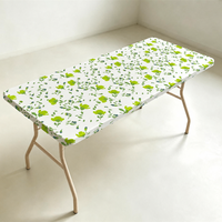 Nappe de table rectangulaire jetable en PEVA verte à motif floral, avec bord élastique, imperméable et résistante à l'huile, pour jardin et repas en plein air